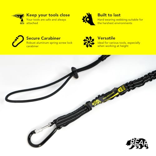 BearTOOLS Tool Lanyard with Single Carabiner and Adjustable Loop End, Standard Length, Maximum Weight Limit 8KG / 17.6lb, Aluminum Screw Lock Carabiner with Shock Cord Stopper, 0923S (3 Pack)