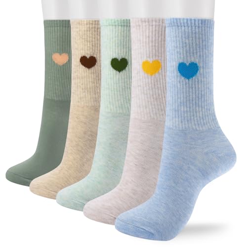 Cute Heart Print Cotton Crew Socks for Women - Fun Gift