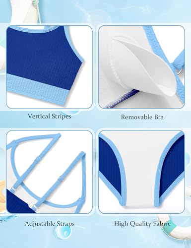Color Block Two Piece Swimsuit for Girls - Royal Blue, 11-12Y