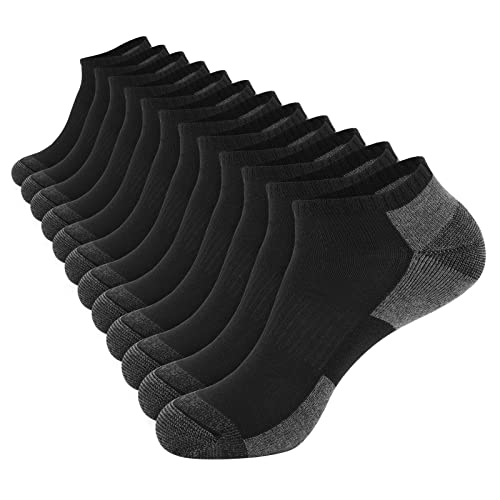 Cushioned Ankle Socks - 12 Pack Low Cut Breathable Black
