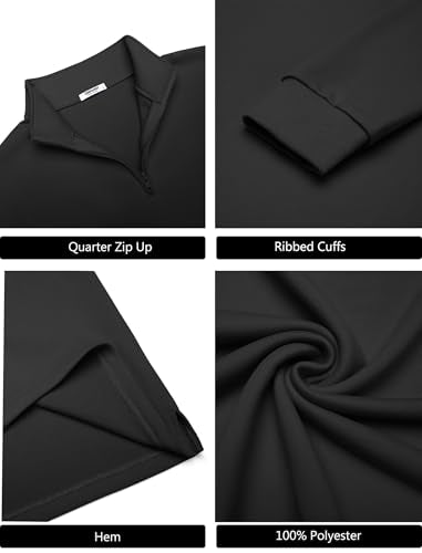 Men's Black Large Quarter Zip Pullover Sweatshirt - Long Sleeve Mock Neck Sweater