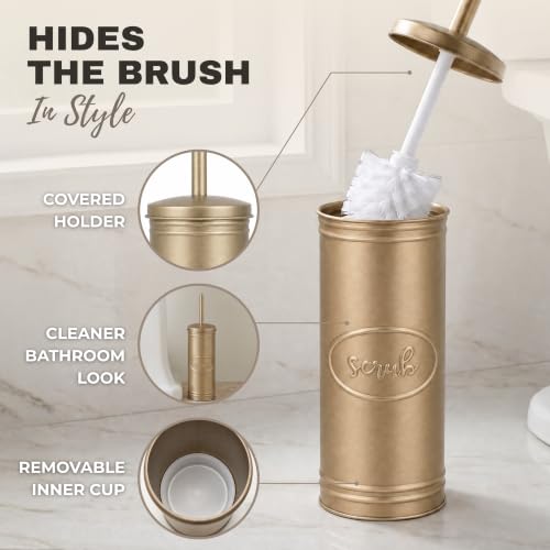 Autumn Alley Rustic Farmhouse Bathroom Trash Can & Toilet Brush Set - Antique Gold, 2 Gal.