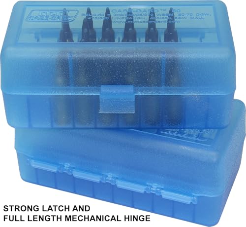 50-Round Rifle Ammo Box, Flip-Top Storage Case for WSSM & S&W - Clear Blue