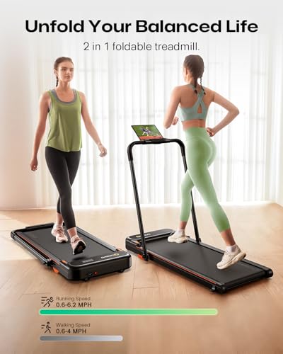 2-in-1 Folding Treadmill with Safety Handle - Flaxen