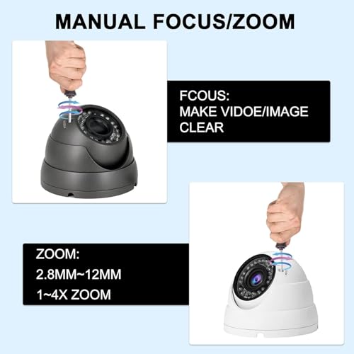 2MP CCTV Camera HD 1080P 4-in-1 (TVI/AHD/CVI/960H/CVBS) Security Dome Camera, 2.8-12mm Varifocal Lens Analog Video Surveillance, Wide Angle Viewing Day & Night Indoor Outdoor Waterproof (White)