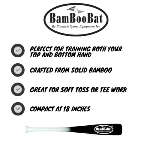 BamBooBat 18 Inch White/Black Adult Baseball Softball Training Bat - One Hand