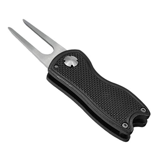 Foldable Golf Divot Repair Tool with Magnetic Ball Marker - Black