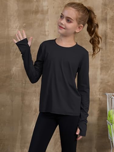 ZDC Girls Long Sleeve Athletic Tee 9-10 Years Black Quick Dry Sports Top