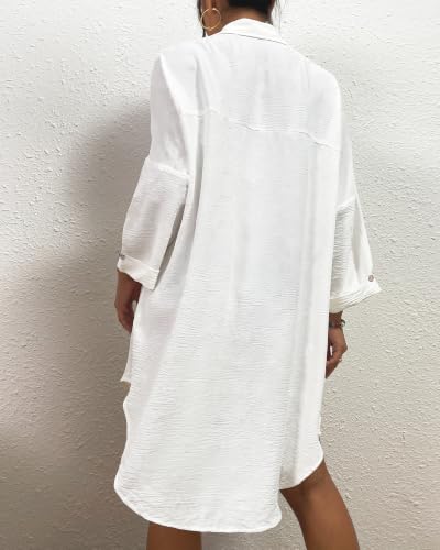 Bsubseach Women's White Swimsuit Cover Up Blouse Small Button Down Dress
