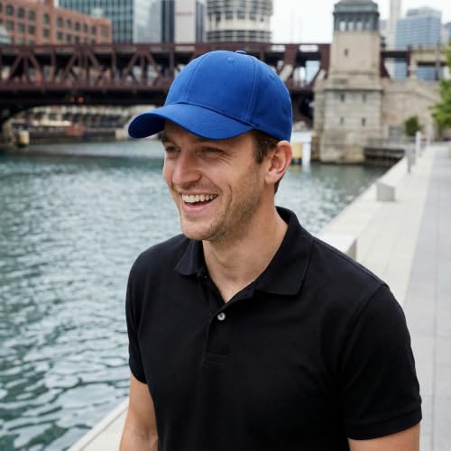 Blue Cotton Baseball Cap for Men Women Adjustable Outdoor Running Hat