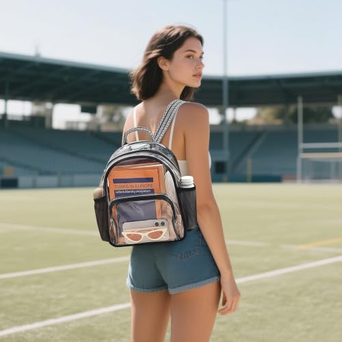 Clear Mini Backpack for Stadium Events - 12x10x4.2, Black Guitar Strap