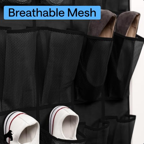 GORILLA GRIP Over-the-Door Shoe Organizer 24 Large Mesh Pockets Black 2 Pack with Hooks