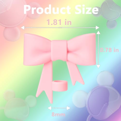 Cute Bow Straw Covers - 4 Pcs Reusable Silicone Lids for 8mm Straws - Pink