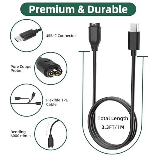 USB-C Charging Cable for Garmin Fenix 8, 7, 6, 5 - 3.3FT