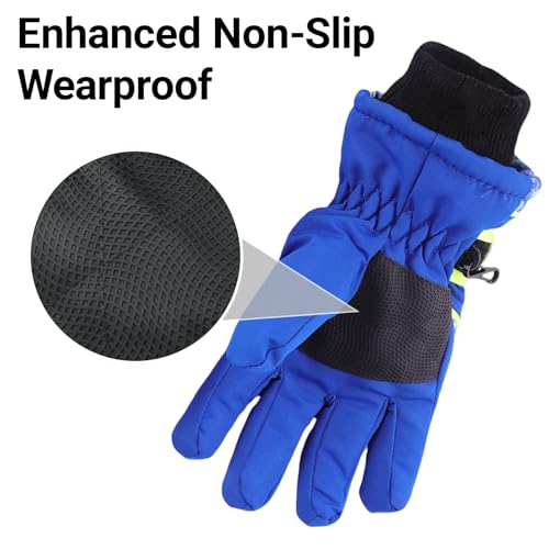 Kids Winter Gloves - Windproof Thick Snowboard Mittens, Blue, 4-7 Years