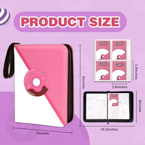 Pink Card Binder for Girls - 4 Pocket Card Holder, Zipper, 400 Cards