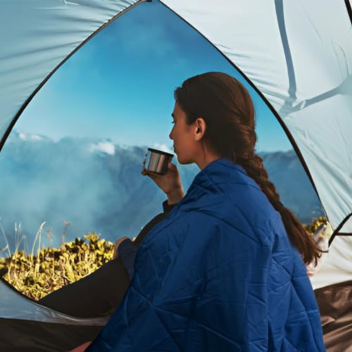KawaGebo Kamp Blue Waterproof Outdoor Blanket 80x58 Inches Thick Fleece