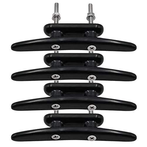 4 Inch Black Nylon Boat Cleats - 4 Pack with Installation Screws