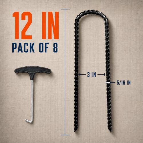 12 Inch Heavy Duty Trampoline Anchor Kit - 8 U Stakes - Black