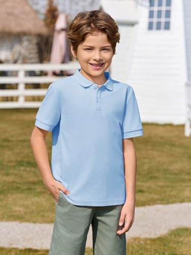 Boys Short Sleeve Pique Polo Shirt - Sky Blue, Age 13-14