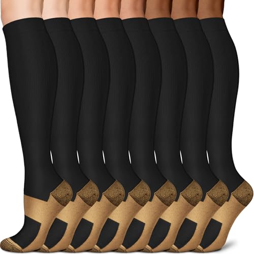 Copper Compression Socks Men & Women 8 Pack Knee High Athletic Support 15-20mmHg
