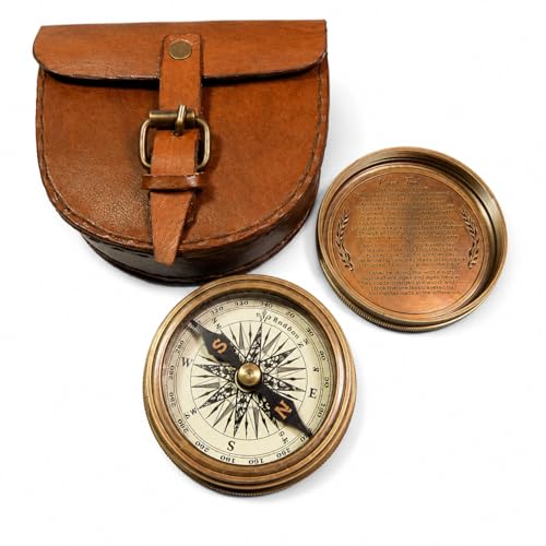Vintage Brass Pocket Compass with Leather Case - 1 Count