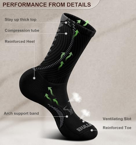 BULLIANT Men’s 6-Pack Athletic Compression Crew Socks 11-13 / 6 Pairs - Black
