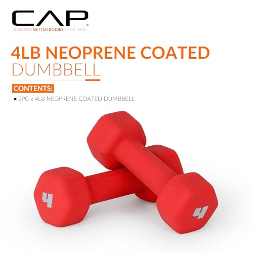Cap Neoprene 4 lb Dumbbell Pair – Color Series, Non-Slip Hex Design