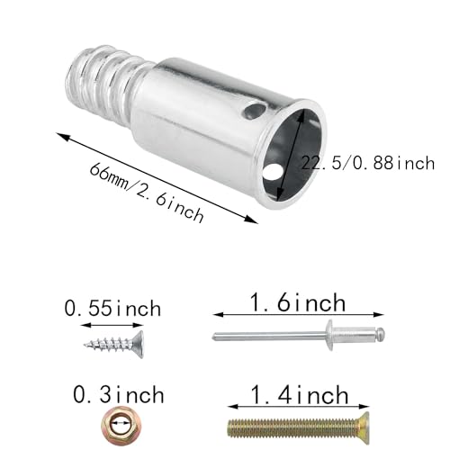 2PCS 22mm/0.87inch Threaded Tips Replacement Metal Threaded Handle Tips Push Broom Handle Threaded End with Screws for Extension Poles Repairing Wood or Metal Poles