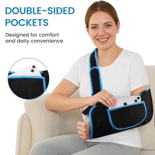 Quiheat Black/Blue L Arm Sling Shoulder Immobilizer for Rotator Cuff Support