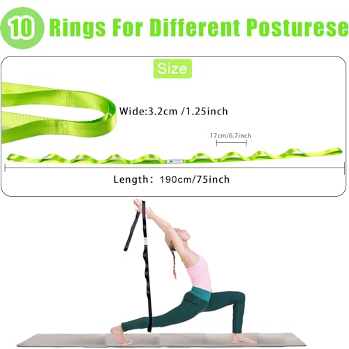 Stretching Strap with 10 Loops - Yoga Band for Physical Therapy - Pink/Silver