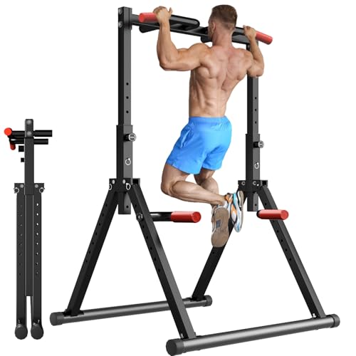 Foldable Power Tower Pull Up Dip Station - Black Multifunction Bar