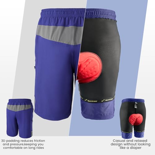 Sportneer Men's Cycling Shorts with 3D Padding Lightweight UPF 50+ Zipper Pockets