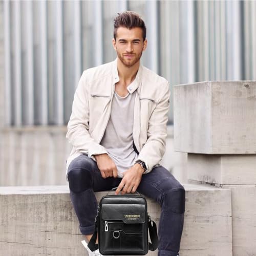 Men's Black Crossbody Messenger Bag Vintage PU Leather Small Satchel ANPTER