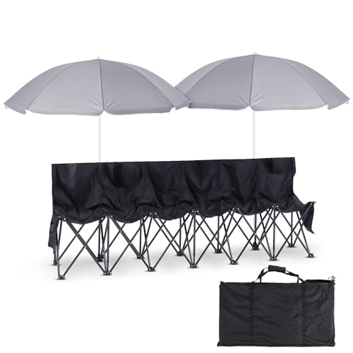 6 Seat Portable Folding Soccer Bench with Umbrella - Black