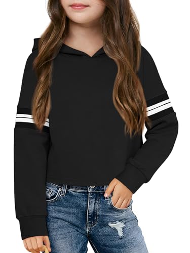 Kids Cute Striped Long Sleeve Crop Hoodie - Black, 7-8 Years