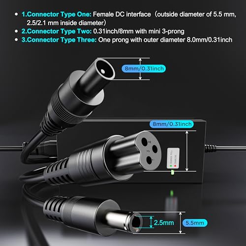 36V Lithium Battery Charger - Fast 2A with 3 Connectors