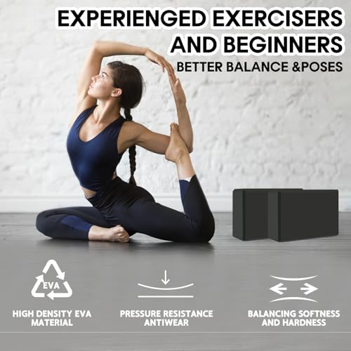Yoga Block - Soft Non-Slip EVA Foam - Black for Stability & Stretching