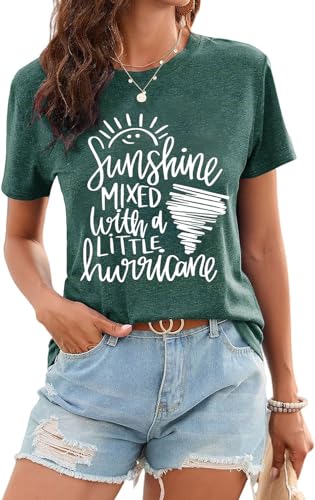 Calvin&Sally Women XL Green Sunshine Graphic T-Shirt - Casual Funny Saying Letter Print