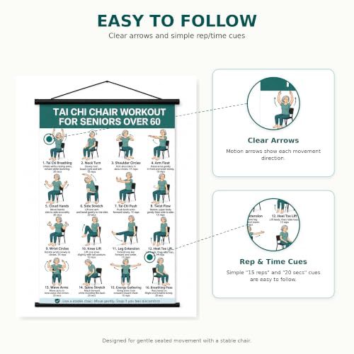 Tai Chi Chair Workout Chart for Seniors - Green, 16 x 24 in