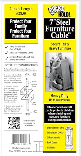 7-Inch Steel Furniture Cable - Secure Heavy Furniture to Wall - 1 Count