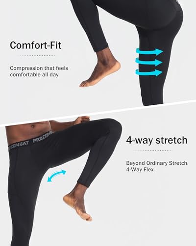 Compression Pants for Men - Running Tights with Pockets - Black - Large