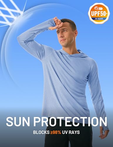 MAGCOMSEN Men's Long Sleeve Sun Shirt Hoodies Light Blue Large - Lightweight Fishing & Swim Cover-up