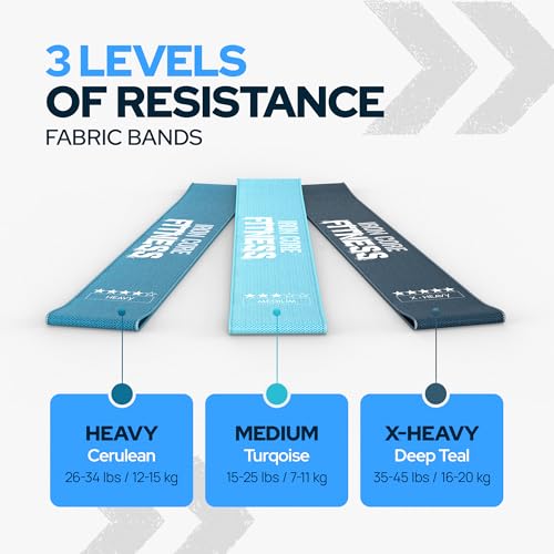 Iron Core Fitness Fabric Mini Resistance Bands Set #2 Blue – 3 Levels, Includes Ebook, Videos & Workout Chart