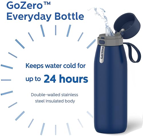 Philips Stainless Steel 32oz Travel Water Bottle with Filter - Navy Blue