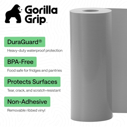 GORILLA GRIP Non-Adhesive Shelf Liner Gray 12"x10' Waterproof & Oil-Resistant