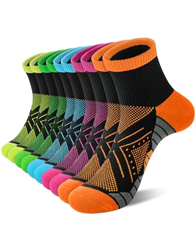 Ankle Crew Socks for Women - 5 Pairs in Orange, Purple, Green, Yellow, Blue, Black