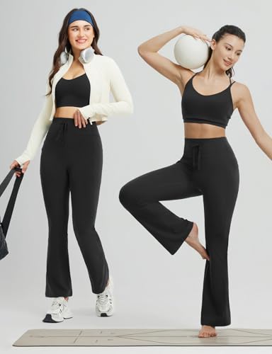 Baleaf XX-Large Black Flare Leggings with Zipper Pockets Drawstring Yoga Pants