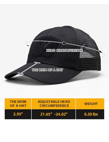 IDOGEAR Black Tactical Mesh Baseball Cap Breathable Operator Hat for Men & Women