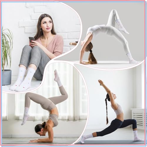 Women's Ruffle Pilates Grip Socks - Non-Slip Yoga Crew Socks - Pink/Blue